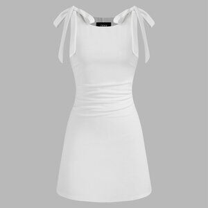Cider Square Neck Solid Bowknot Mini Dress